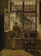 Henrik Nordenberg Interior with a boy at a window Germany oil painting artist